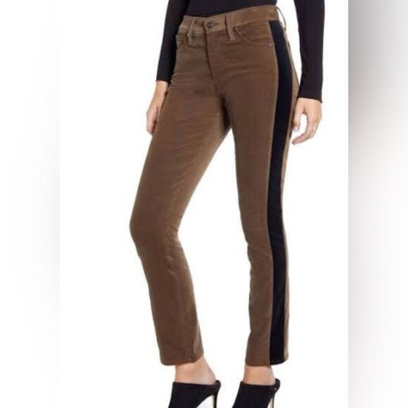 Adriano Goldschmied Mari Tuxedo Stripe Straight Brown Black Pants Women's 25 NWT - Picture 1 of 12